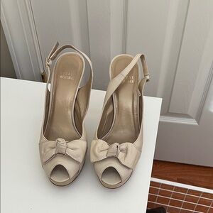 Stuart Weitzman Beige Bow Slingback Heels